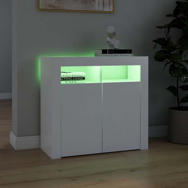 skænk med LED-lys 80x35x75 cm hvid