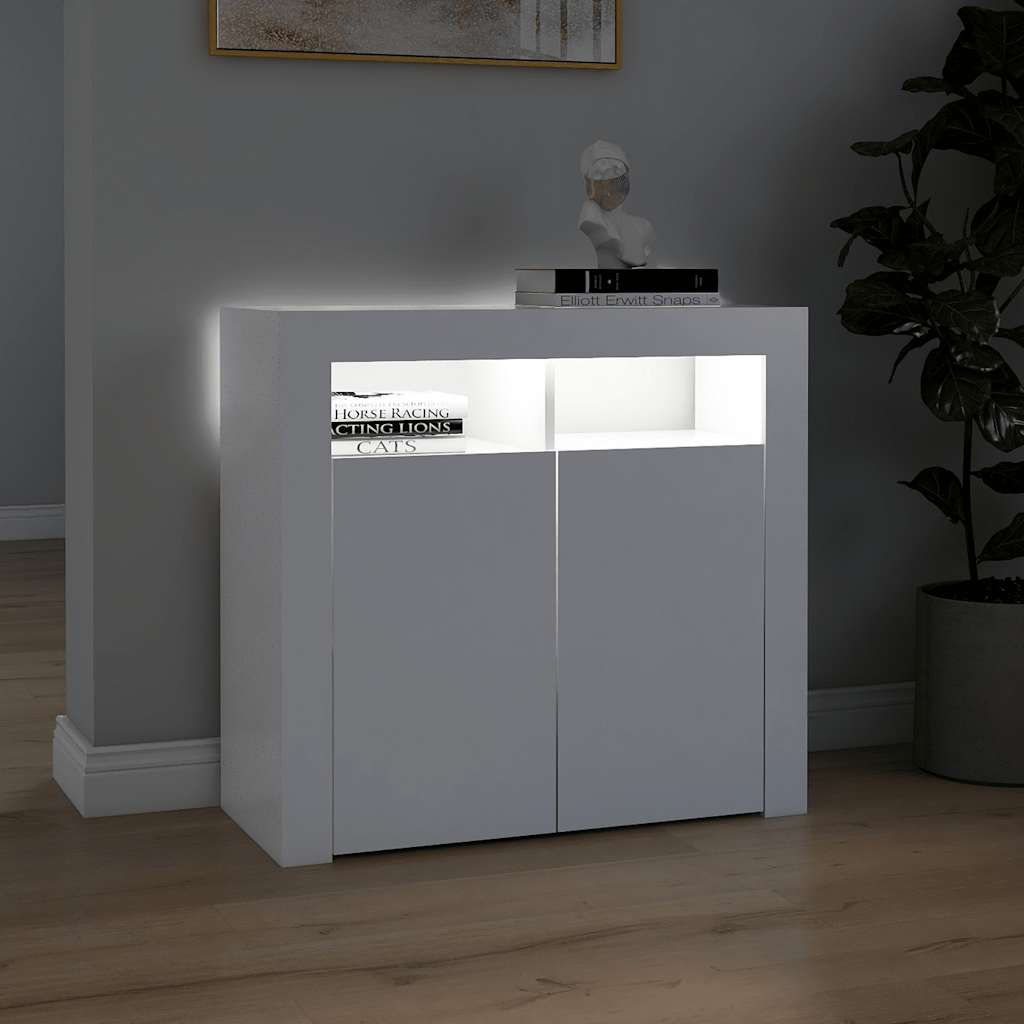 skænk med LED-lys 80x35x75 cm hvid