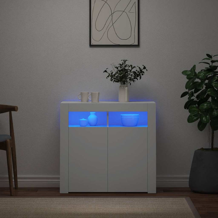 skænk med LED-lys 80x35x75 cm hvid