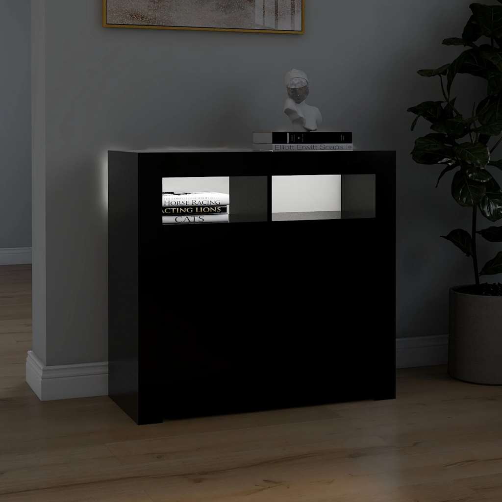 skænk med LED-lys 80x35x75 cm sort