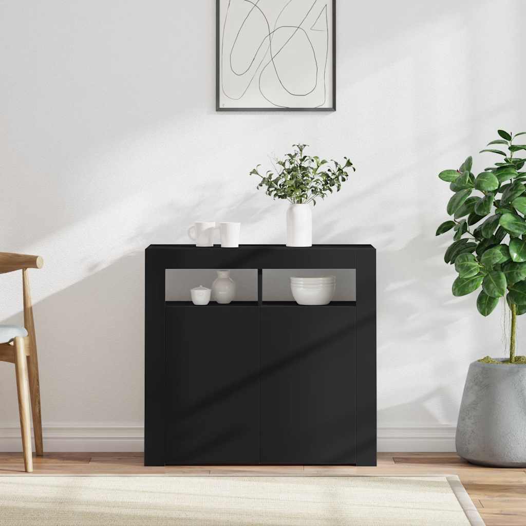 skænk med LED-lys 80x35x75 cm sort