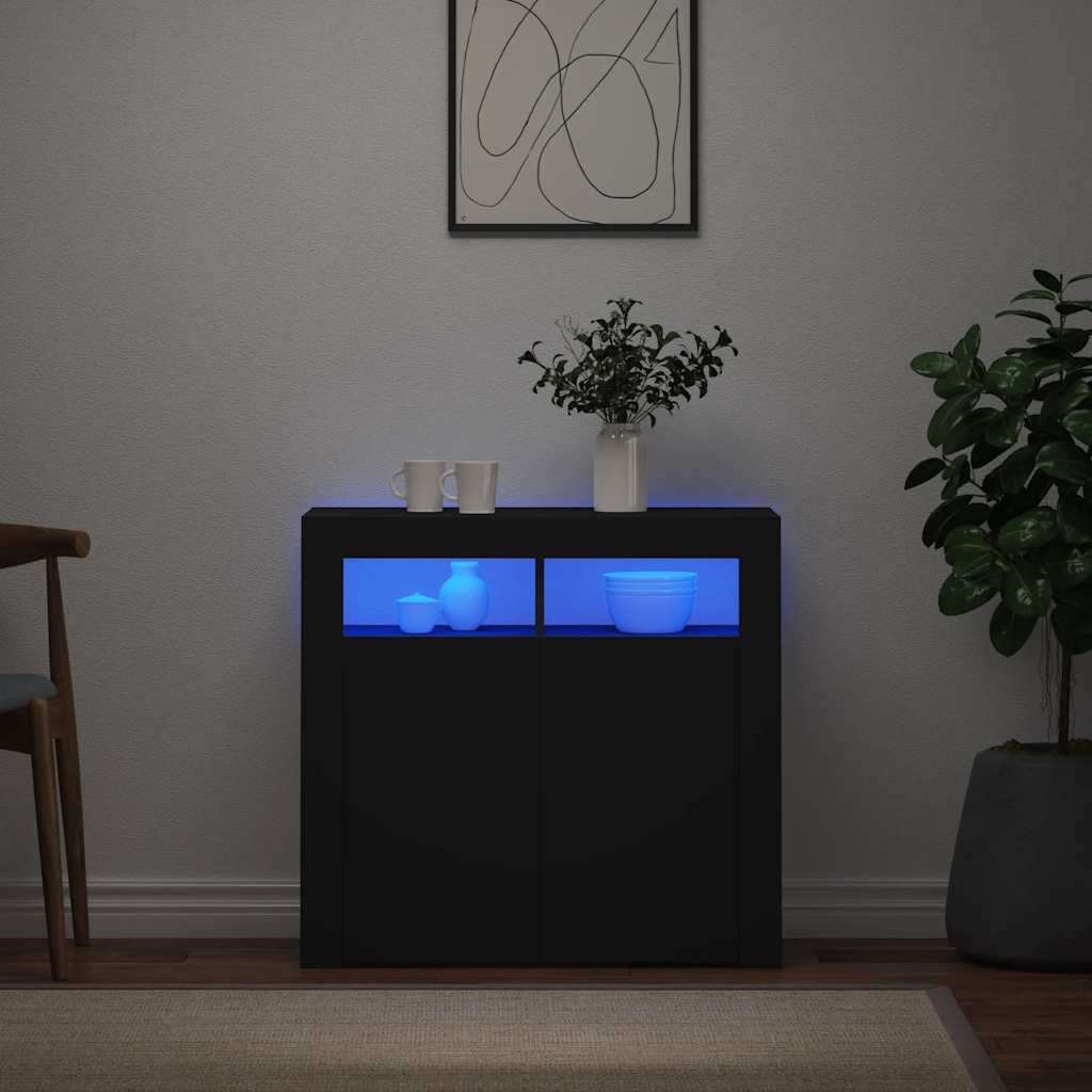 skænk med LED-lys 80x35x75 cm sort