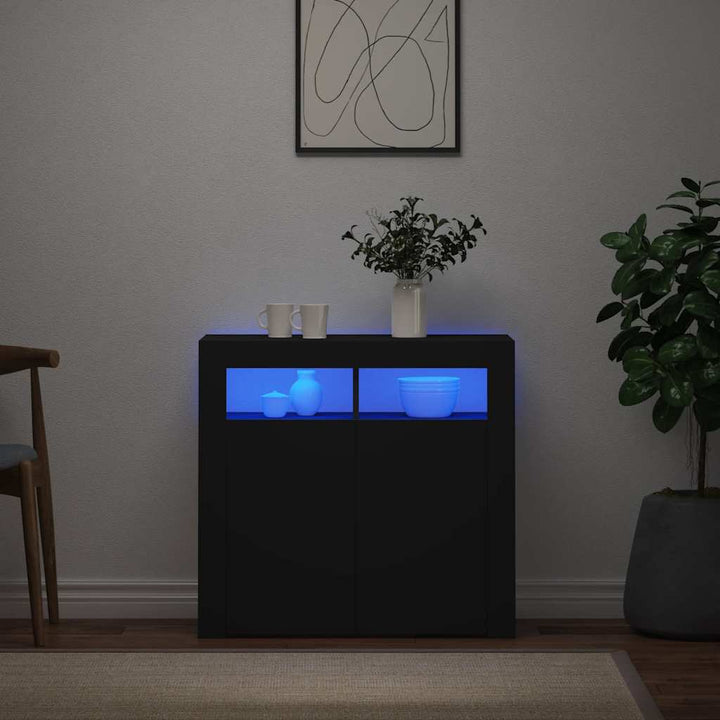 skænk med LED-lys 80x35x75 cm sort