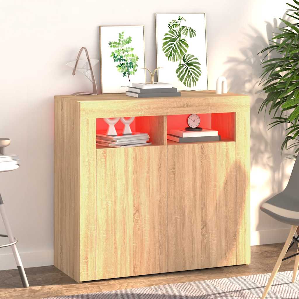 skænk med LED-lys 80x35x75 cm sonoma-eg