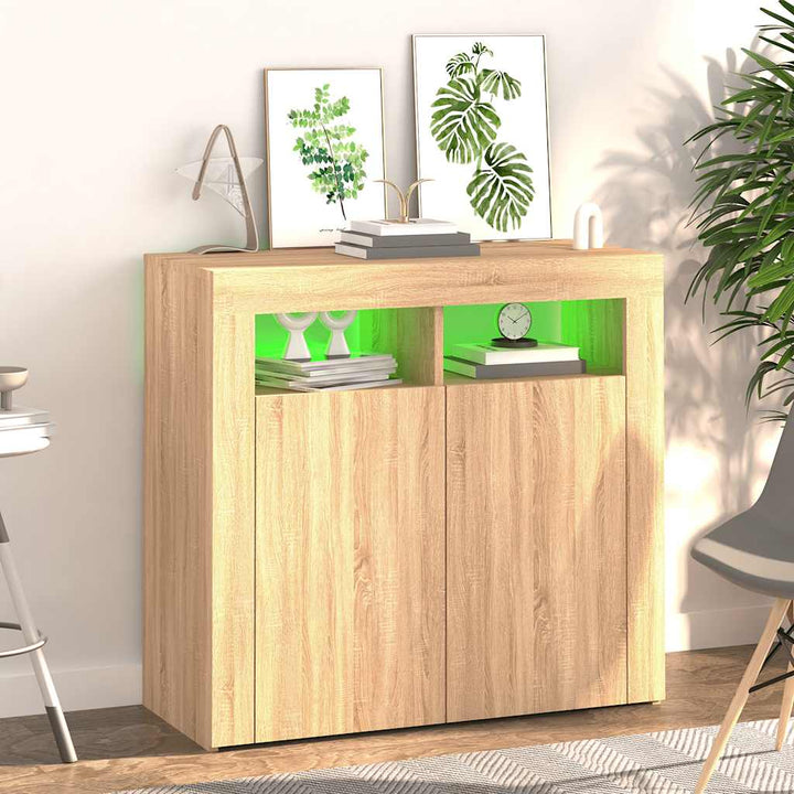 skænk med LED-lys 80x35x75 cm sonoma-eg