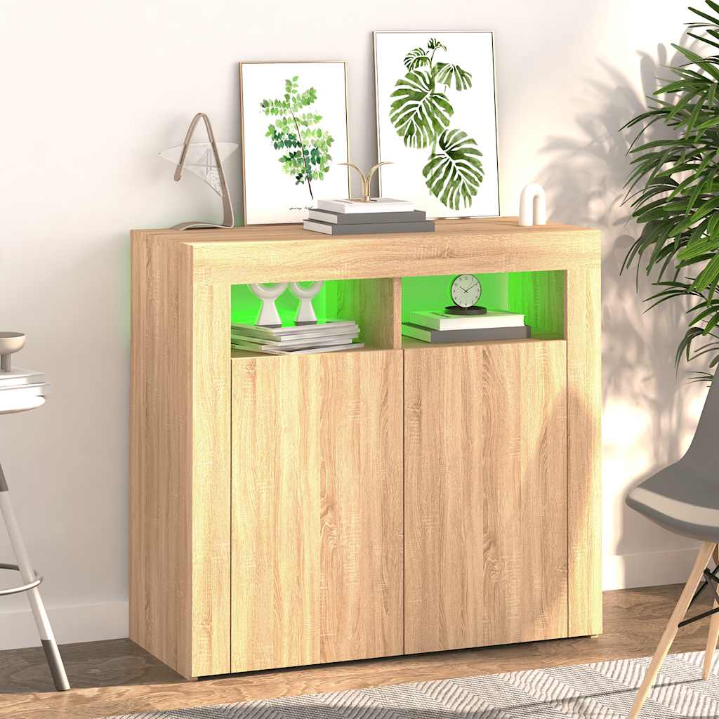 skænk med LED-lys 80x35x75 cm sonoma-eg