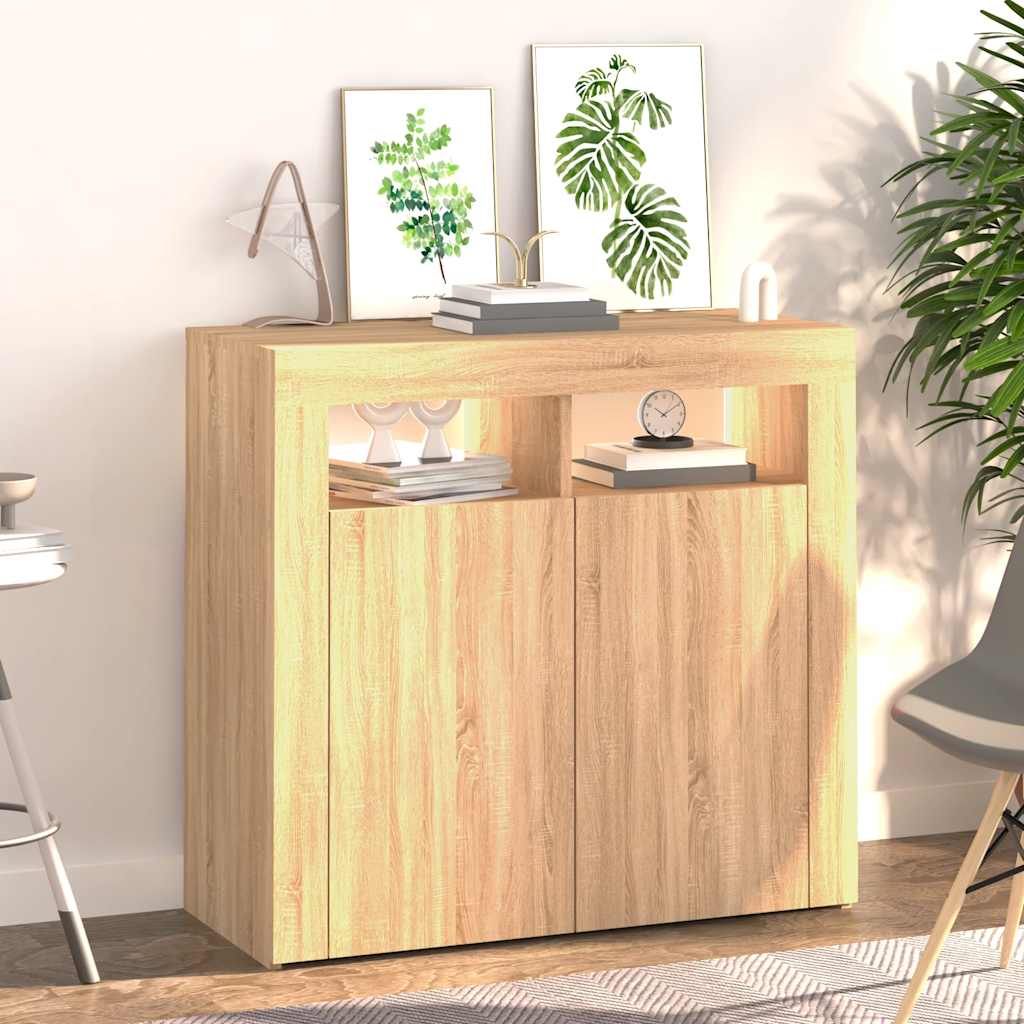 skænk med LED-lys 80x35x75 cm sonoma-eg