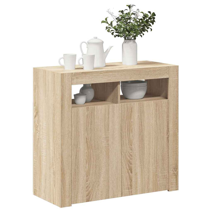skænk med LED-lys 80x35x75 cm sonoma-eg
