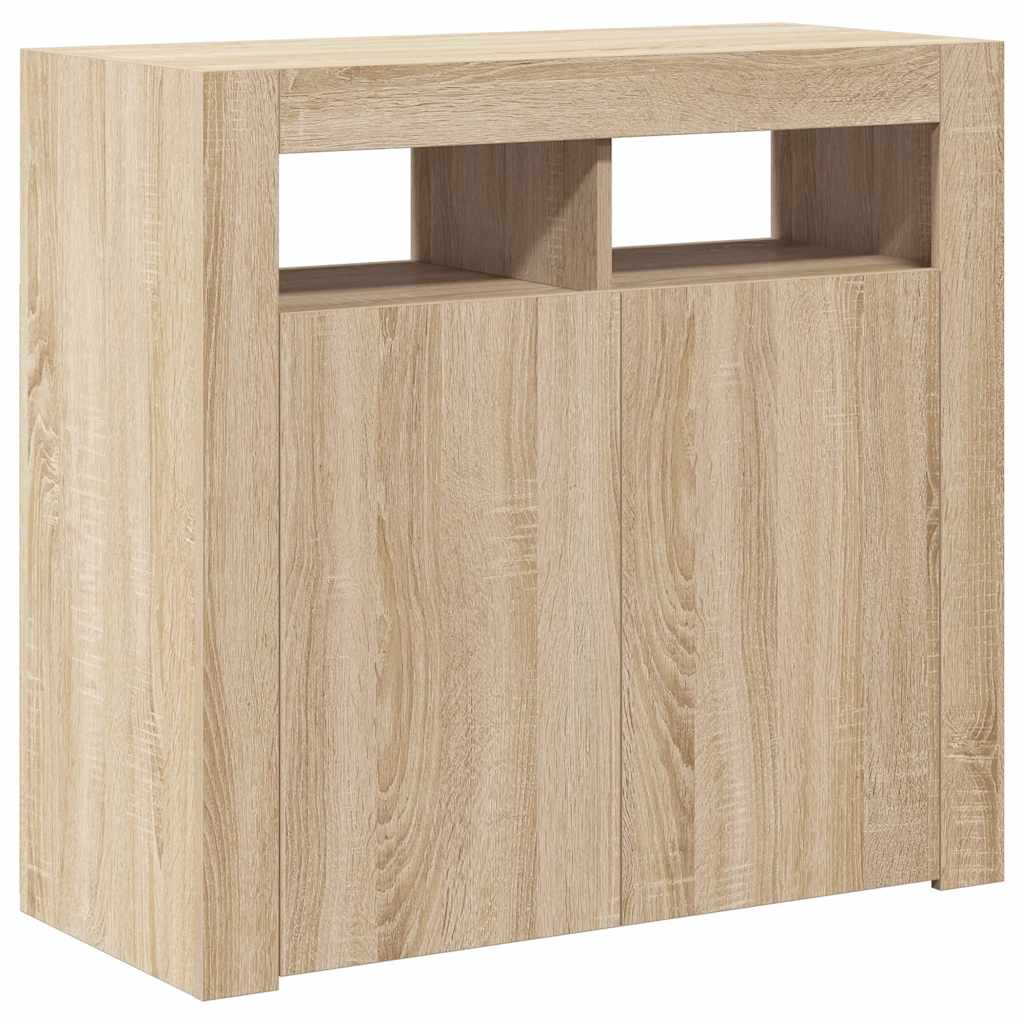 skænk med LED-lys 80x35x75 cm sonoma-eg