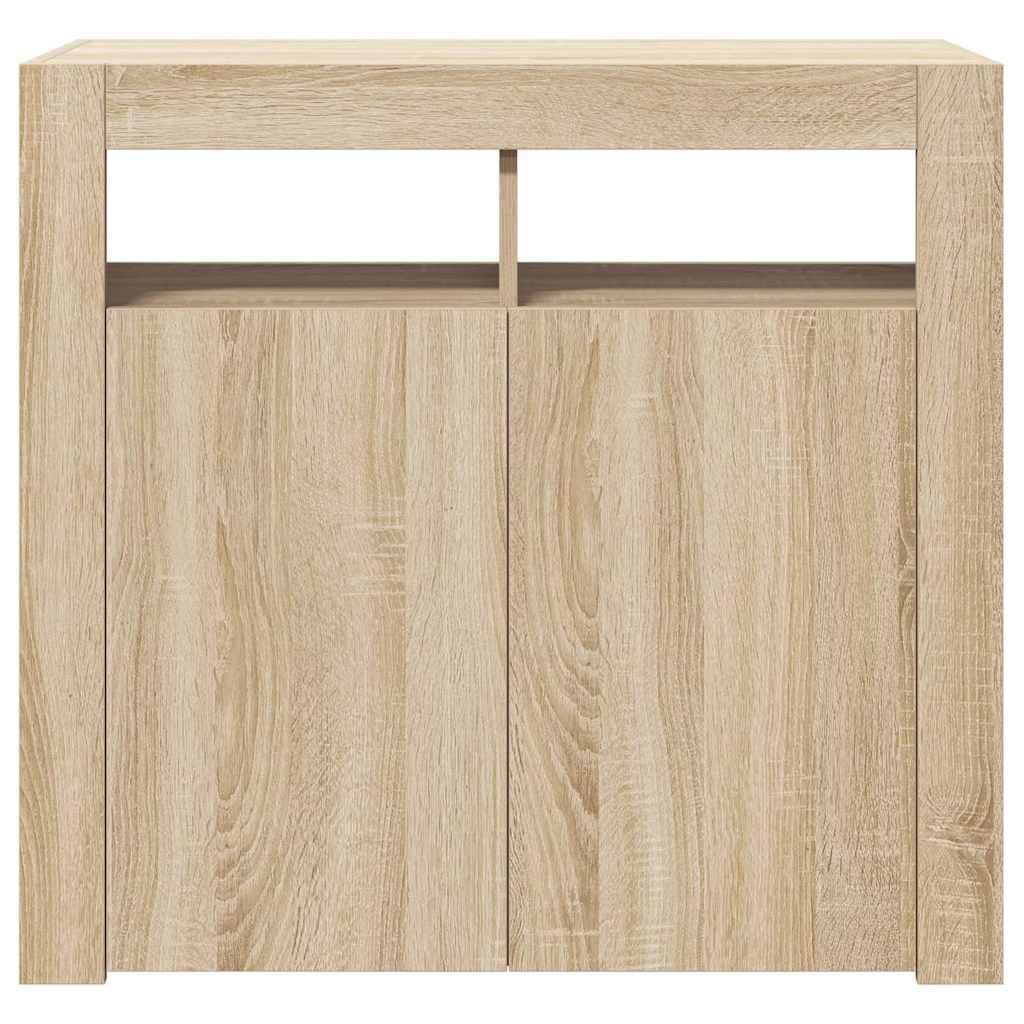 skænk med LED-lys 80x35x75 cm sonoma-eg