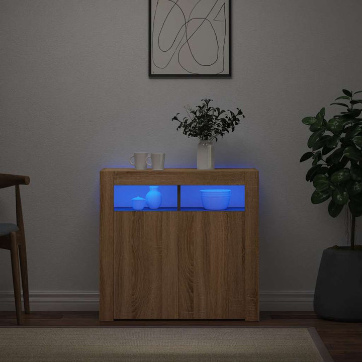 skænk med LED-lys 80x35x75 cm sonoma-eg