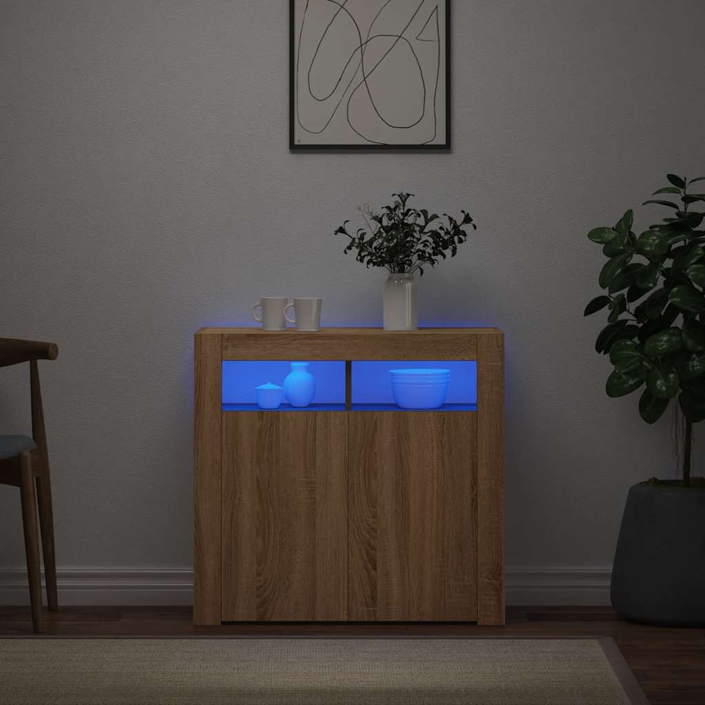skænk med LED-lys 80x35x75 cm sonoma-eg