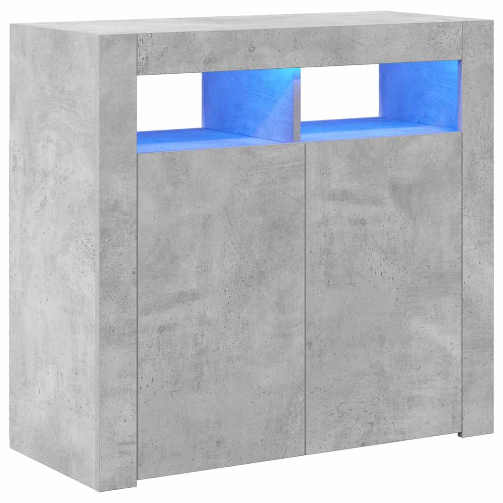 skænk med LED-lys 80x35x75 cm betongrå