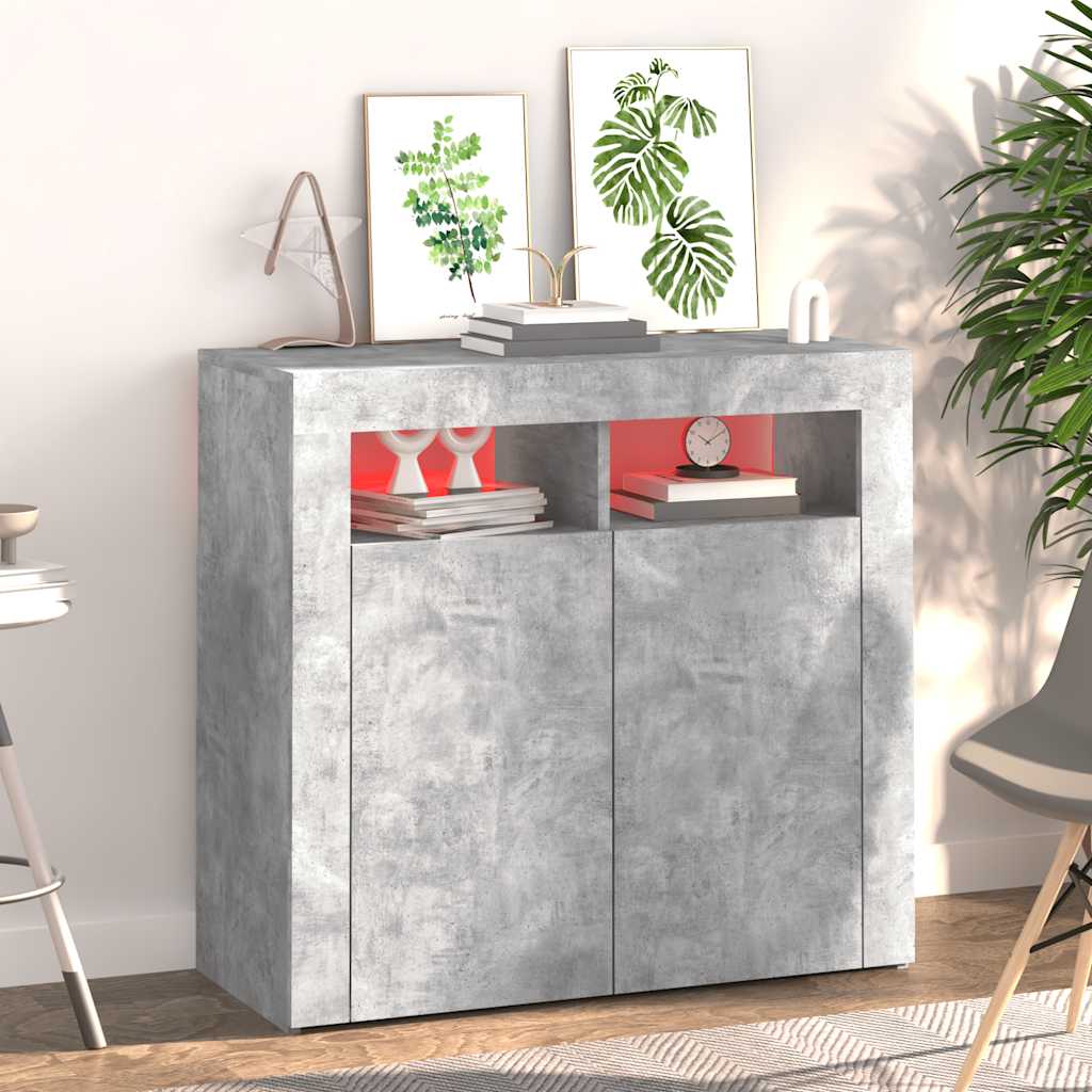 skænk med LED-lys 80x35x75 cm betongrå