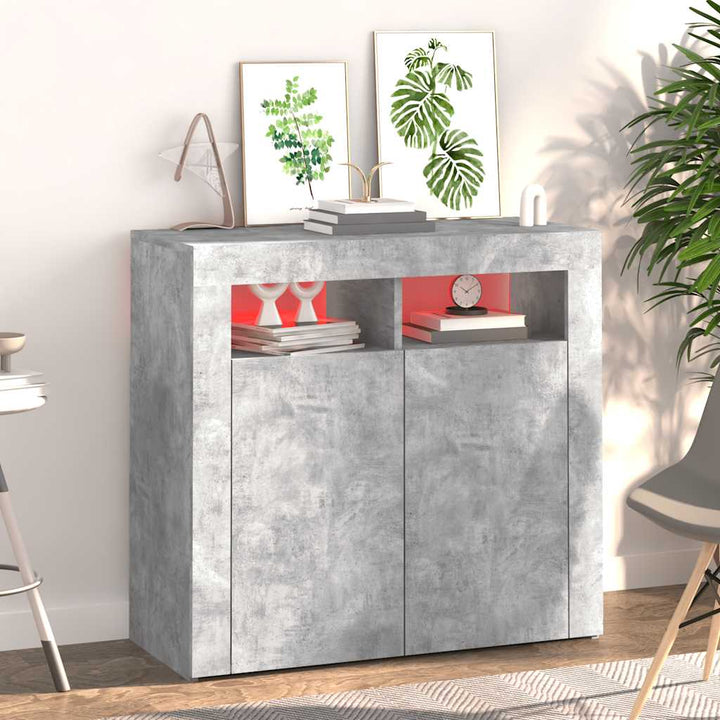 skænk med LED-lys 80x35x75 cm betongrå