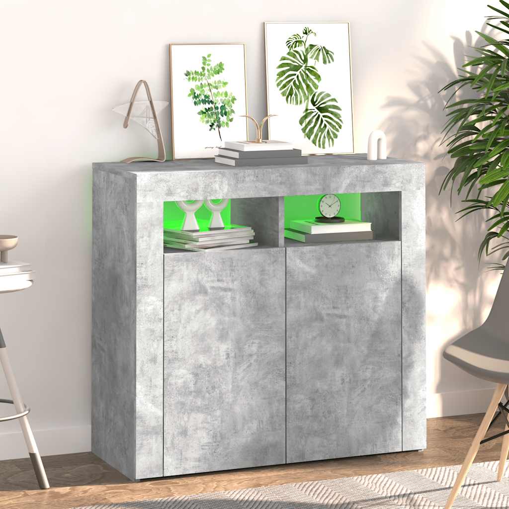 skænk med LED-lys 80x35x75 cm betongrå