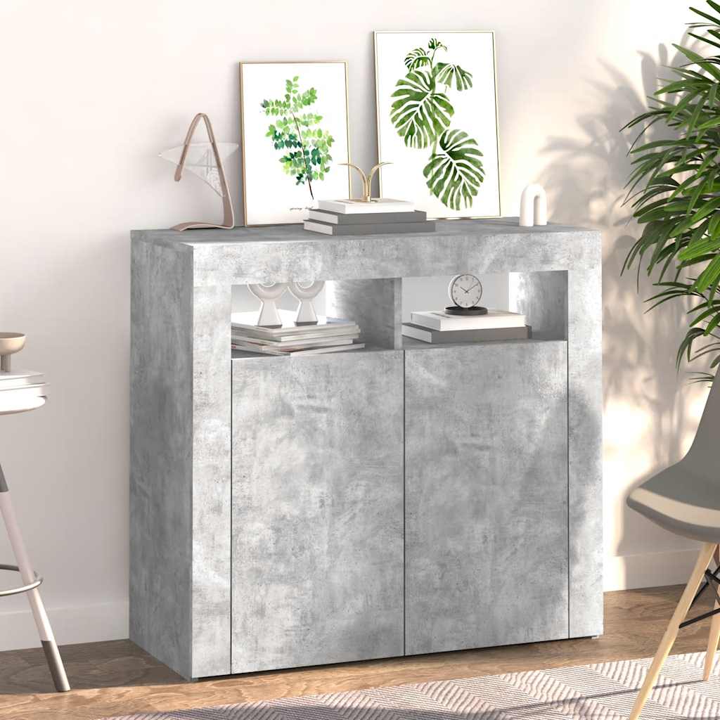 skænk med LED-lys 80x35x75 cm betongrå