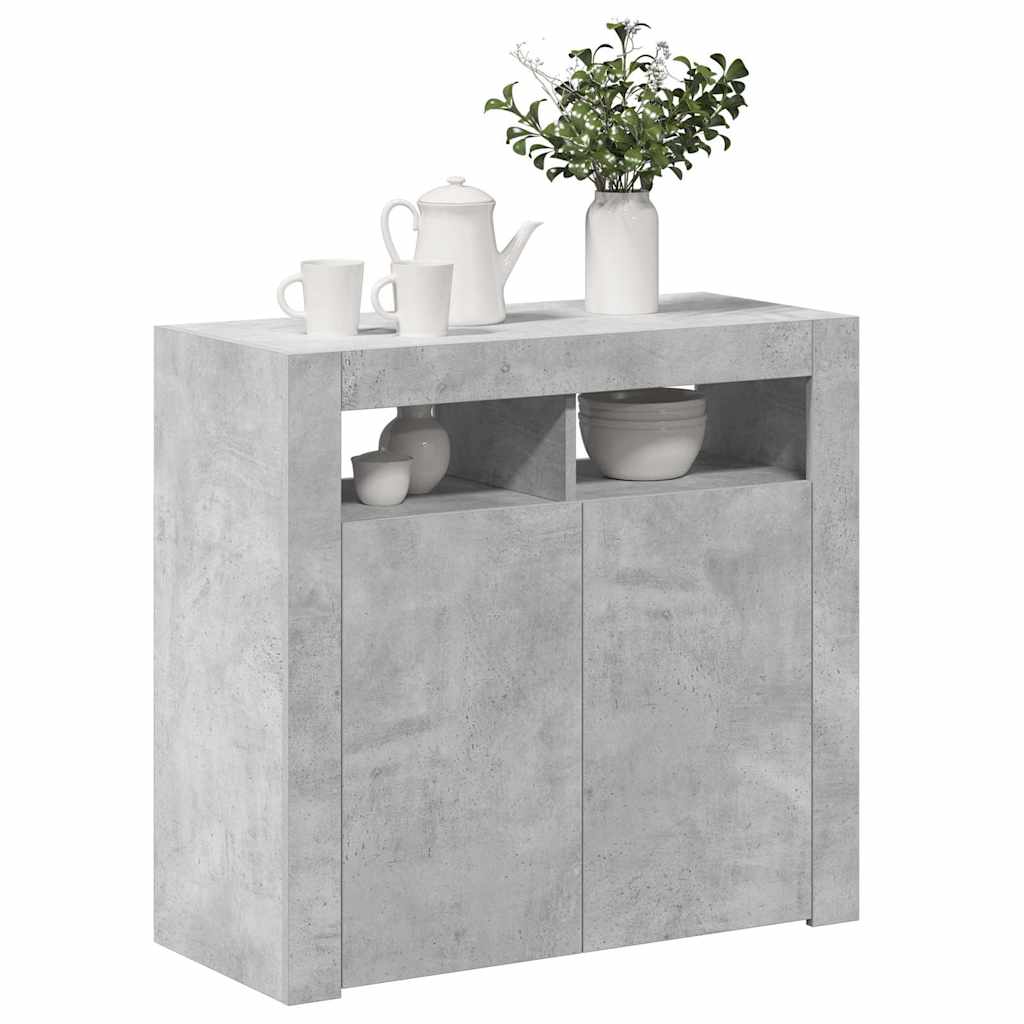 skænk med LED-lys 80x35x75 cm betongrå