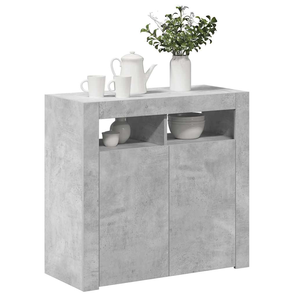 skænk med LED-lys 80x35x75 cm betongrå