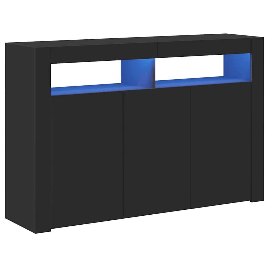 skænk med LED-lys 115,5x30x75 cm sort