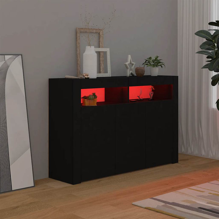 skænk med LED-lys 115,5x30x75 cm sort