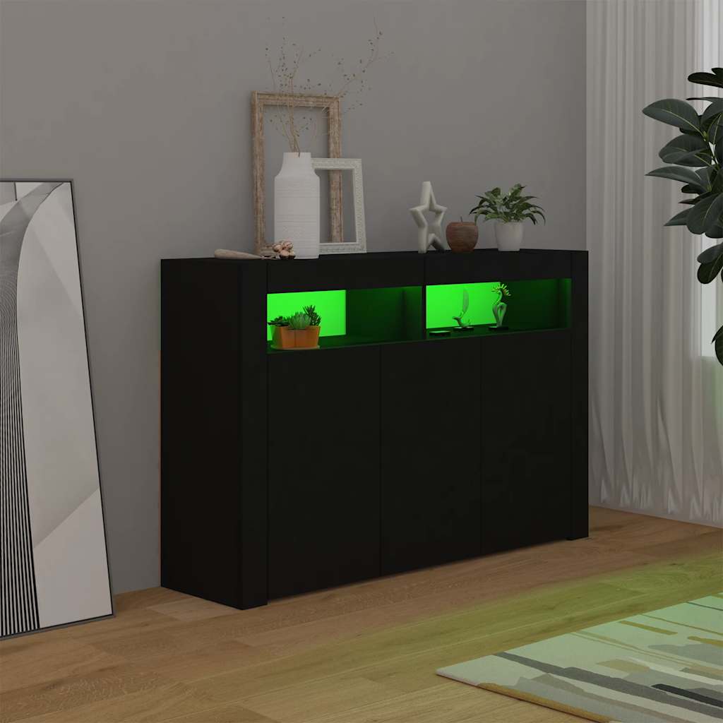 skænk med LED-lys 115,5x30x75 cm sort