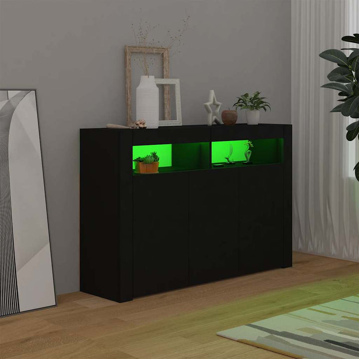 skænk med LED-lys 115,5x30x75 cm sort