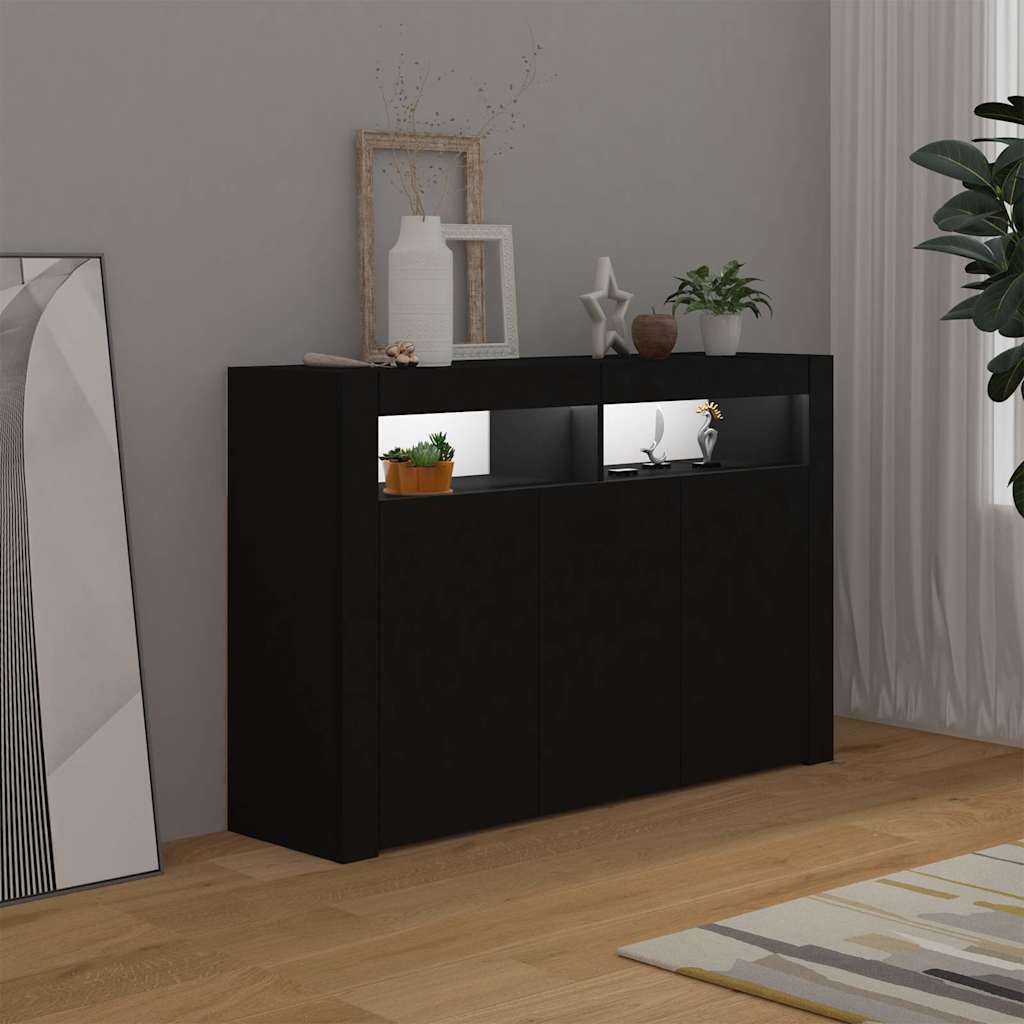 skænk med LED-lys 115,5x30x75 cm sort