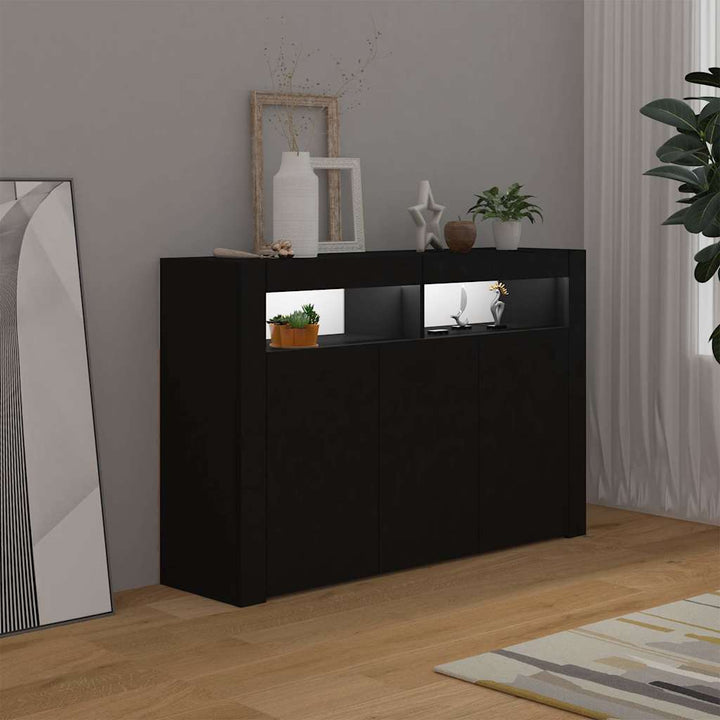 skænk med LED-lys 115,5x30x75 cm sort