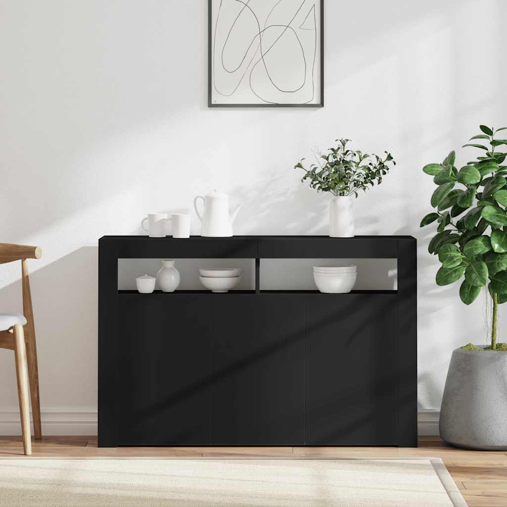 skænk med LED-lys 115,5x30x75 cm sort