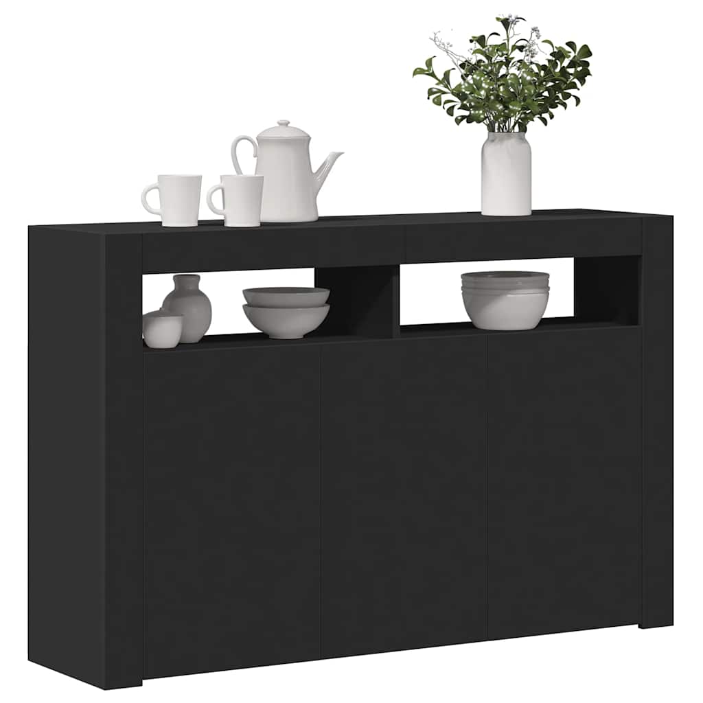 skænk med LED-lys 115,5x30x75 cm sort