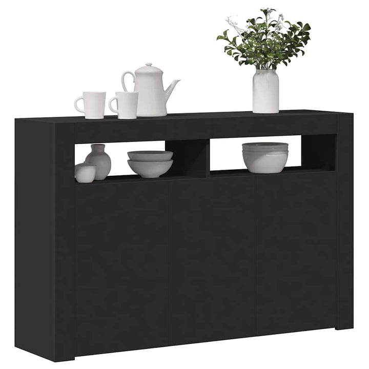 skænk med LED-lys 115,5x30x75 cm sort