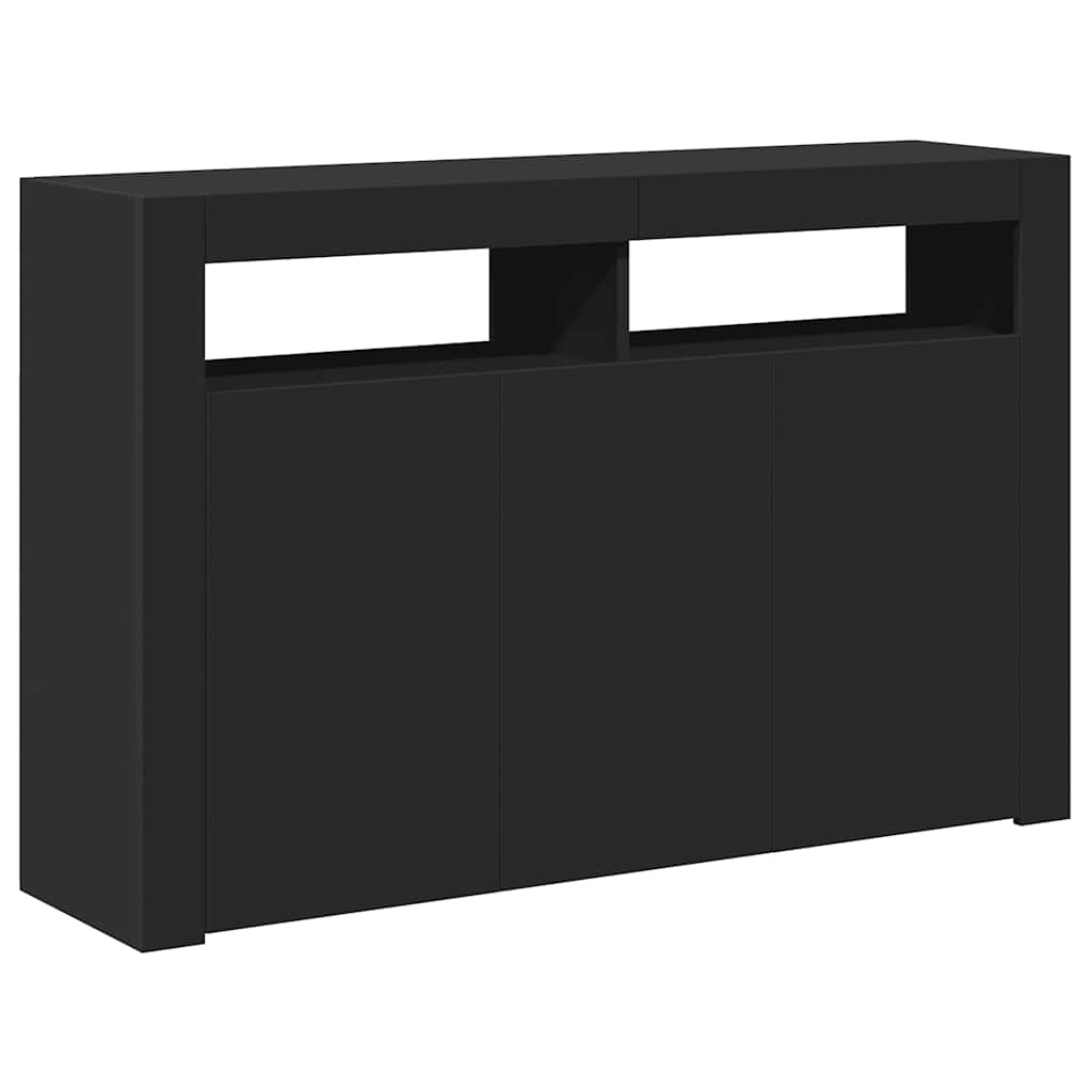 skænk med LED-lys 115,5x30x75 cm sort