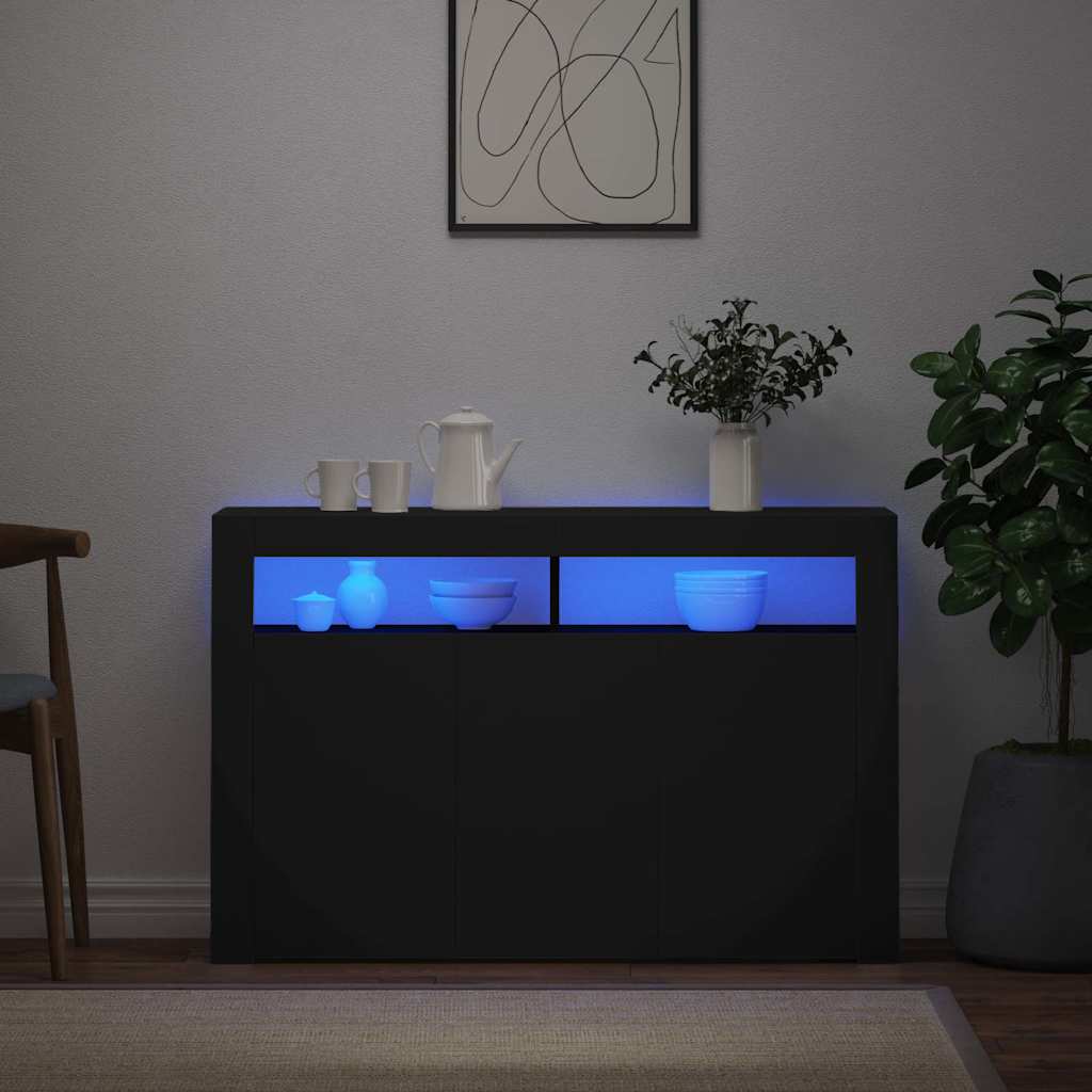 skænk med LED-lys 115,5x30x75 cm sort