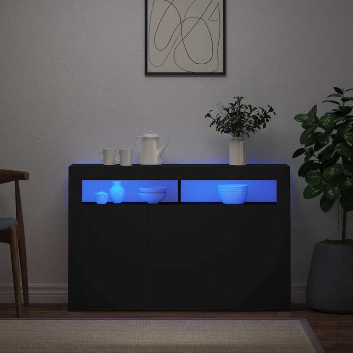 skænk med LED-lys 115,5x30x75 cm sort