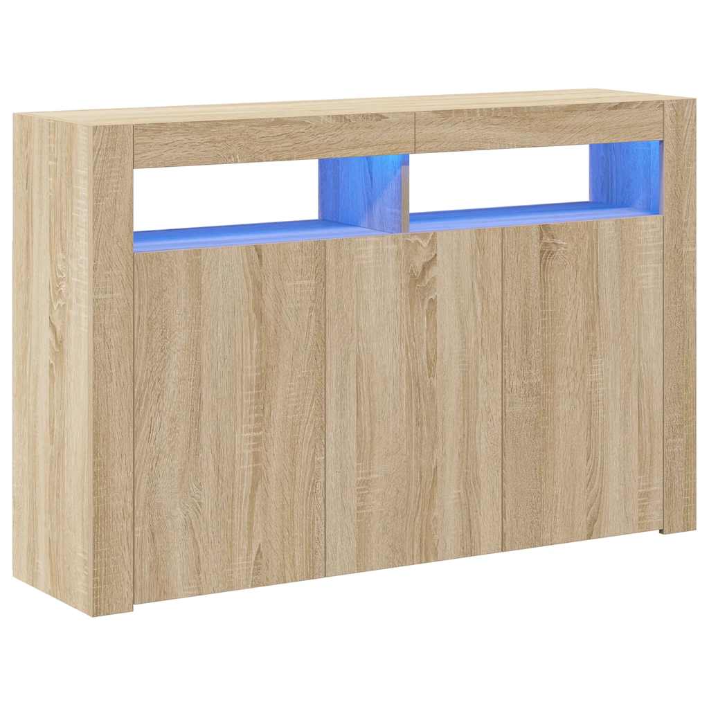 skænk med LED-lys 115,5x30x75 cm sonoma-eg