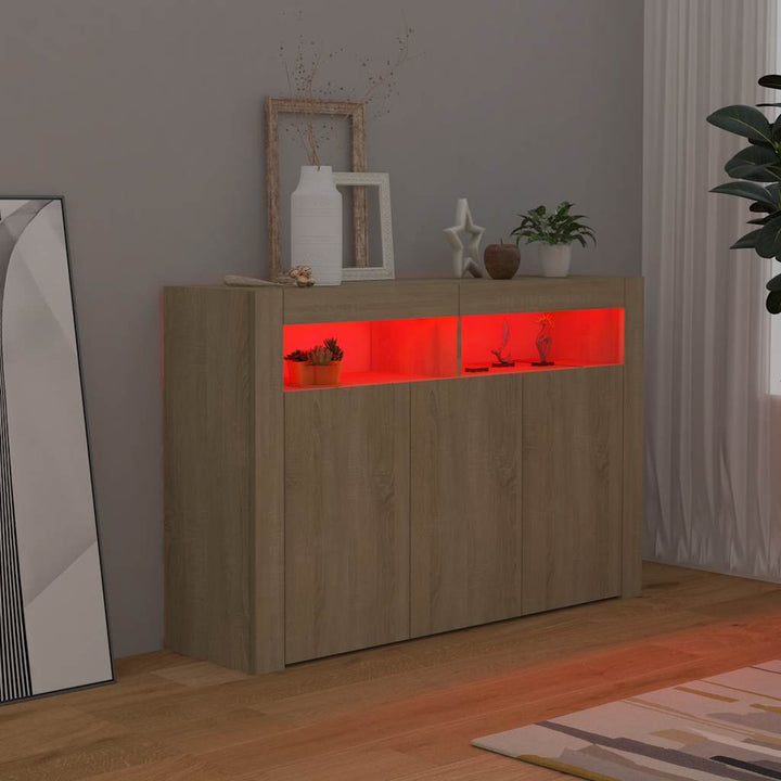 skænk med LED-lys 115,5x30x75 cm sonoma-eg