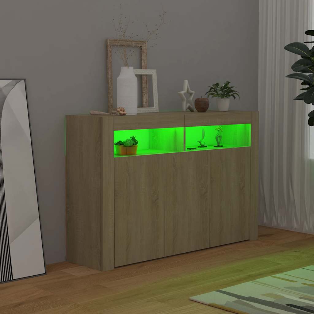 skænk med LED-lys 115,5x30x75 cm sonoma-eg