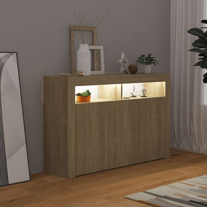 skænk med LED-lys 115,5x30x75 cm sonoma-eg