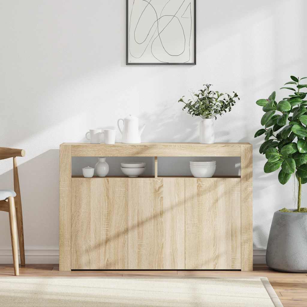 skænk med LED-lys 115,5x30x75 cm sonoma-eg