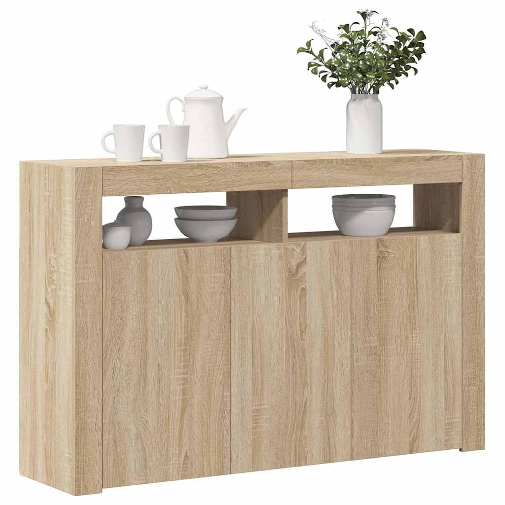 skænk med LED-lys 115,5x30x75 cm sonoma-eg