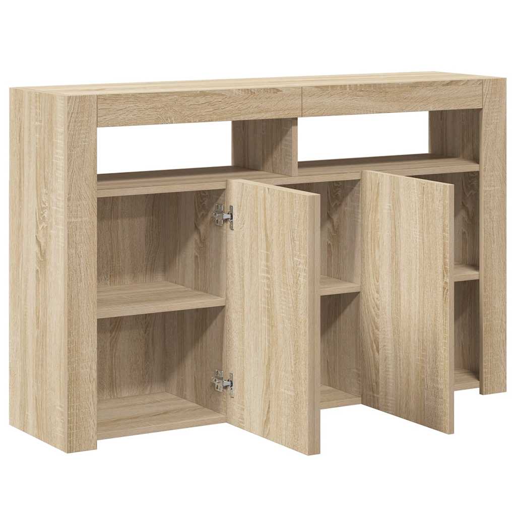 skænk med LED-lys 115,5x30x75 cm sonoma-eg