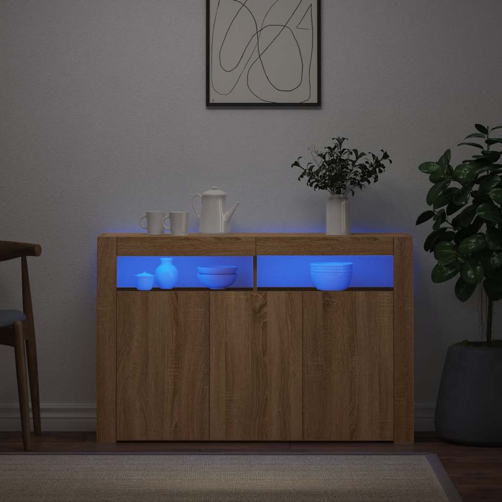 skænk med LED-lys 115,5x30x75 cm sonoma-eg