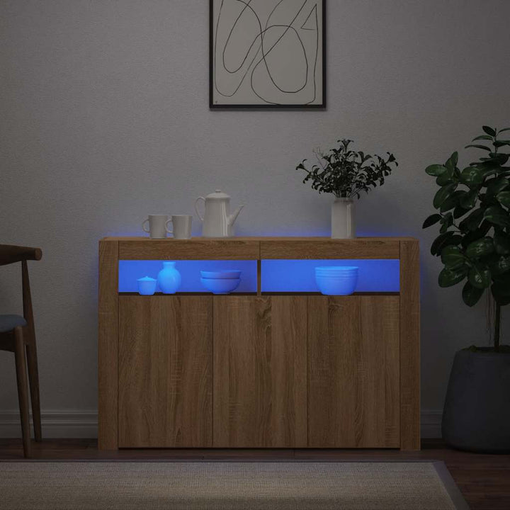 skænk med LED-lys 115,5x30x75 cm sonoma-eg