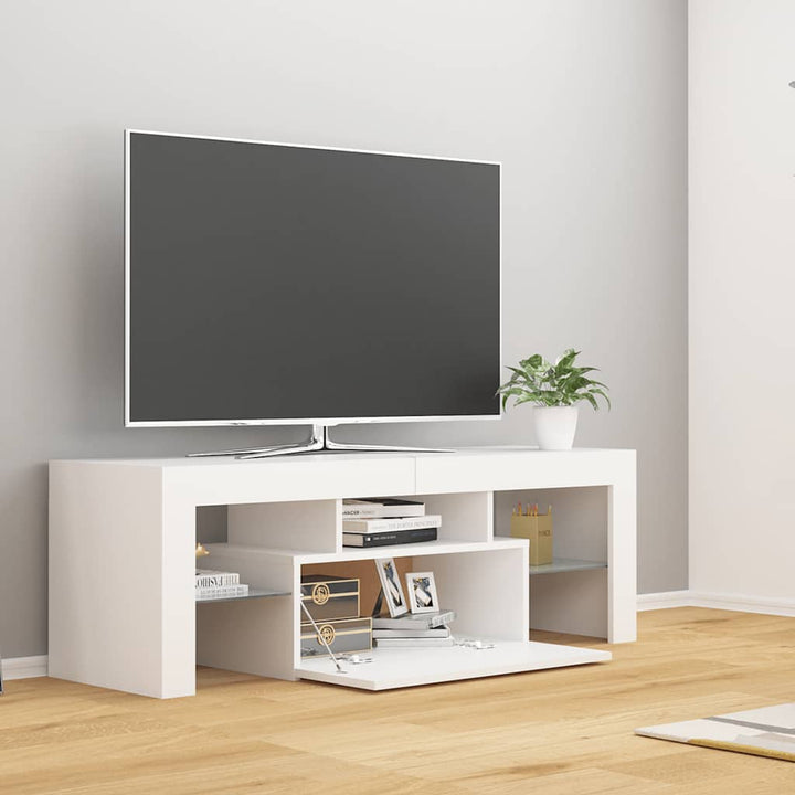 tv-skab med LED-lys 120x35x40 cm hvid