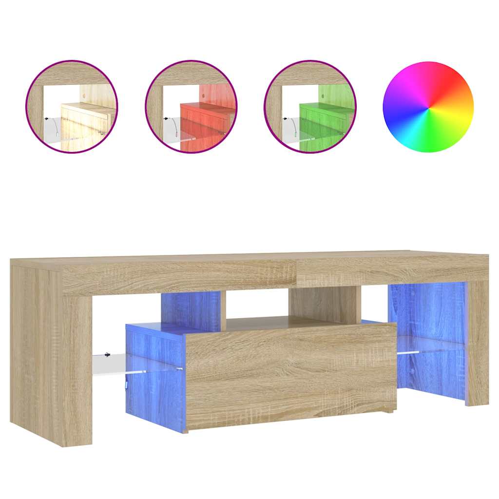 tv-bord med LED-lys 120x35x40 cm sonoma-eg