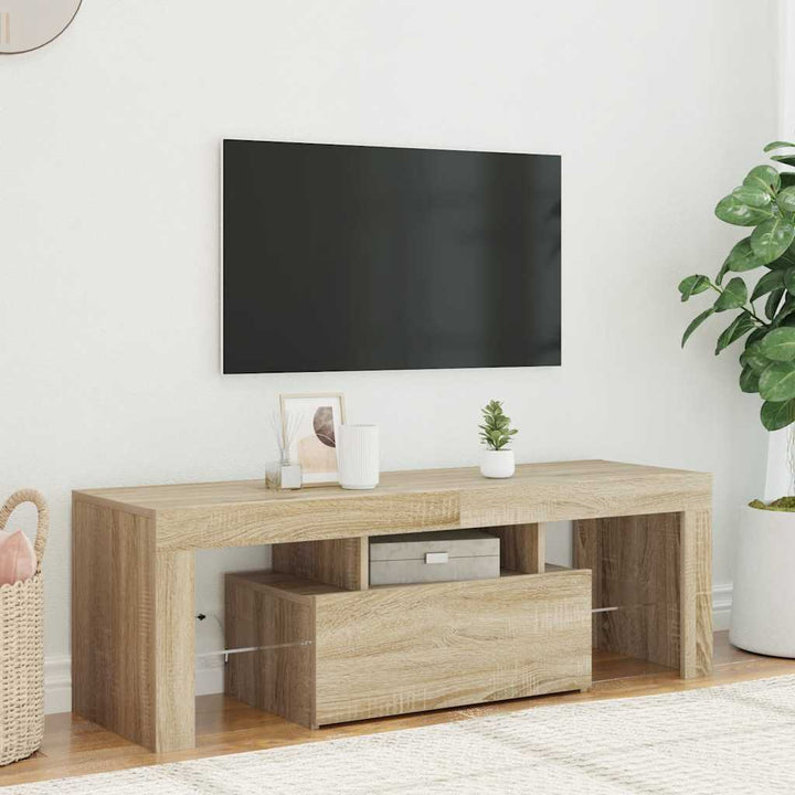 tv-bord med LED-lys 120x35x40 cm sonoma-eg