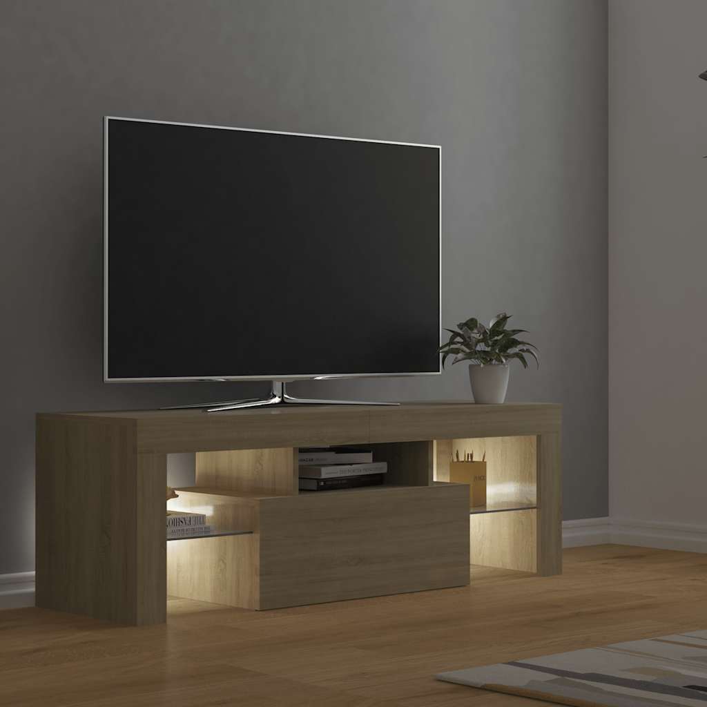 tv-bord med LED-lys 120x35x40 cm sonoma-eg