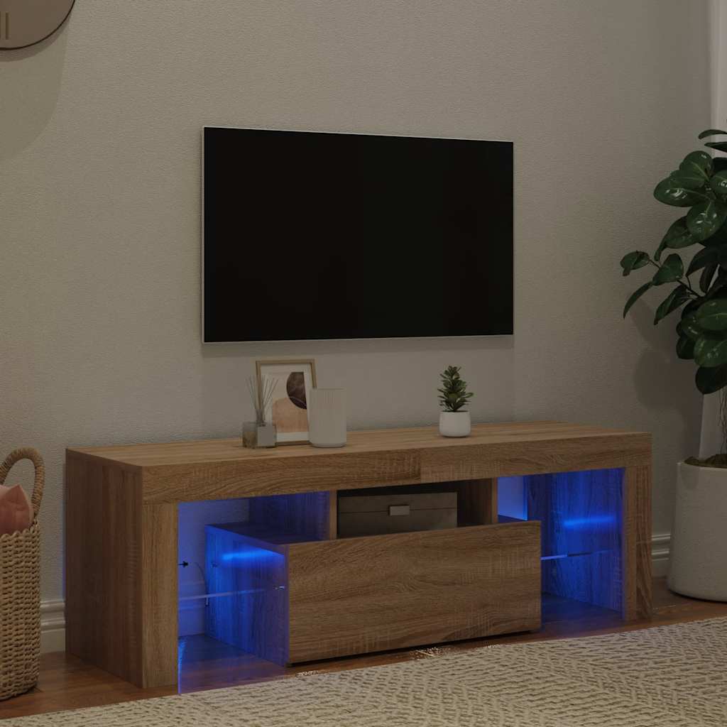 tv-bord med LED-lys 120x35x40 cm sonoma-eg