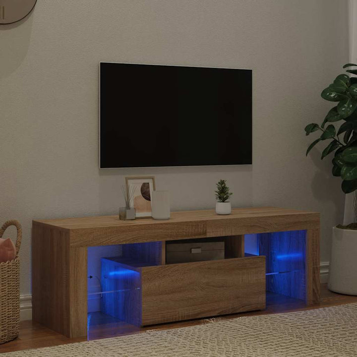 tv-bord med LED-lys 120x35x40 cm sonoma-eg